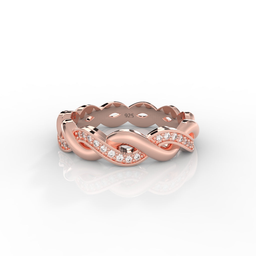 Twisted Rope Band Ring- Hallmarked 925 Sterling Silver Rose Gold